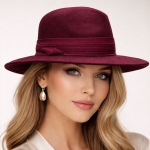 Geo. W Bollman & Co Women's 100% Wool Doeskin Felt Hat Round Burgundy VTG Size 7